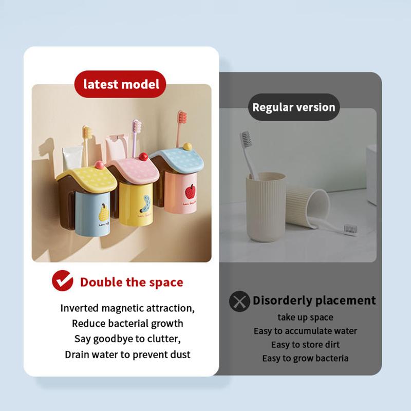 Magnetic Suction Mouthwash Cup Wall Mounted Magnet Toothbrush Holder For Home Bathroom Shower No Hole Drain Rack Brushing Access