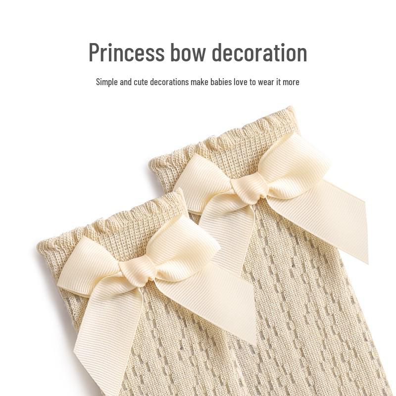 Breathable Mesh Baby Princess Knee-High Bowknot Socks - Mosquito-Proof Summer Wear