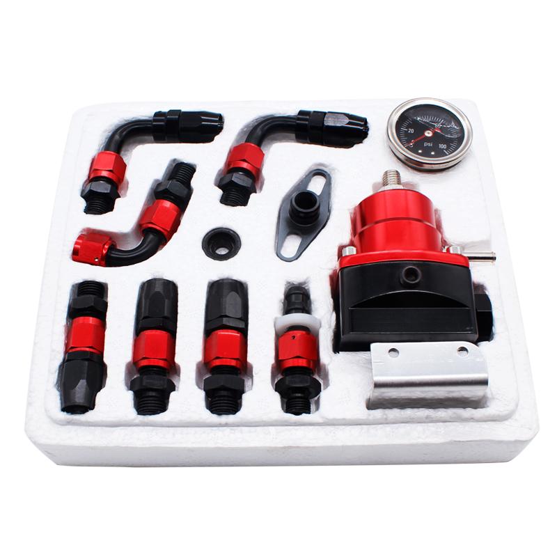 DEFT Regulador de Presión de Combustible Ajustable Universal Aceite Manómetro 100psi Conexión AN 6 Regulador de Presión de Combustible EFI Extremo-Negro Azul