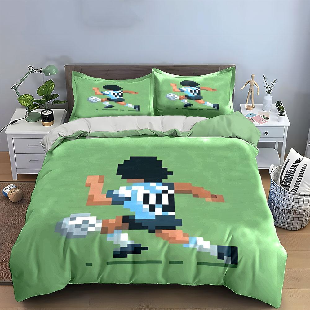 Pixeliger Fußballspieler-Design. Bettwäsche-Sets Bettbezug-Sets Bettbezüge Kissenbezüge(1 * Bettbezug 2 * Kissenbezüge ohne Bettdecke)