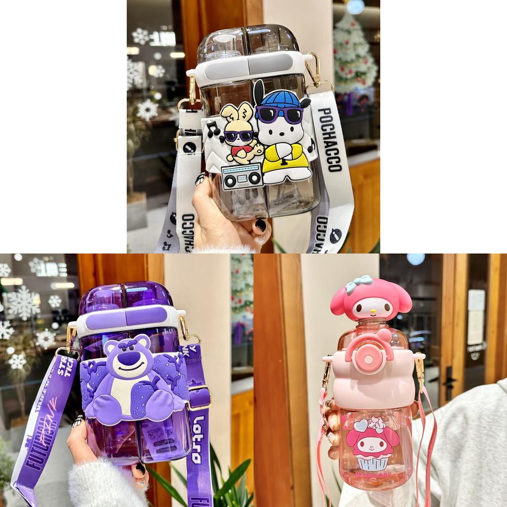 Sanrio Kids Tritan Straw Cup With Double Drinking Compartments For School And Travel