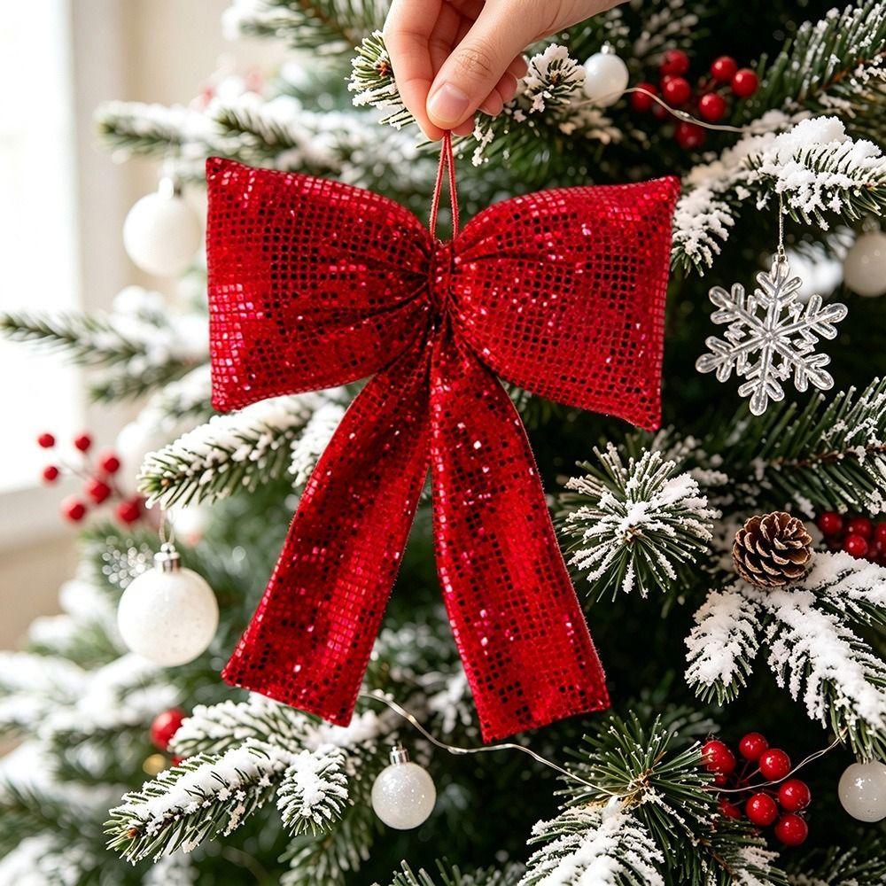 Sequin Decor Tree Ornament Fabric Made Xmas Hanging Decor Christmas Bow Home Decoration