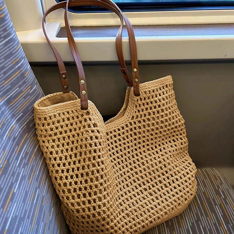 

Woven Bag Spring Grass Woven Tote Bag Large Capacity Shoulder Seaside Vacation Women S Bag Beach Bag хакі
