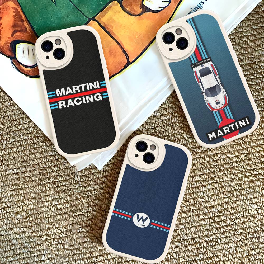M-Martini Racing Horizontal Stripe For IPhone 16 15 14 13 12 11 Pro Max Plus Shockproof Leather Soft Phone Cover
