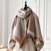 Elegant Geometric Print Faux Pashmina Shawl - Soft Warm Fringed, Ideal For Autumn & Winter Outdoor