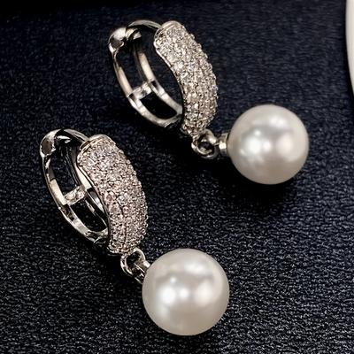 Fashion Romance Accents Bridal Hypoallergenic And Jewelry Zirconia Nickel-Free And Elegant Design Earrings Imitation Pearl Drop For Women's Wedding