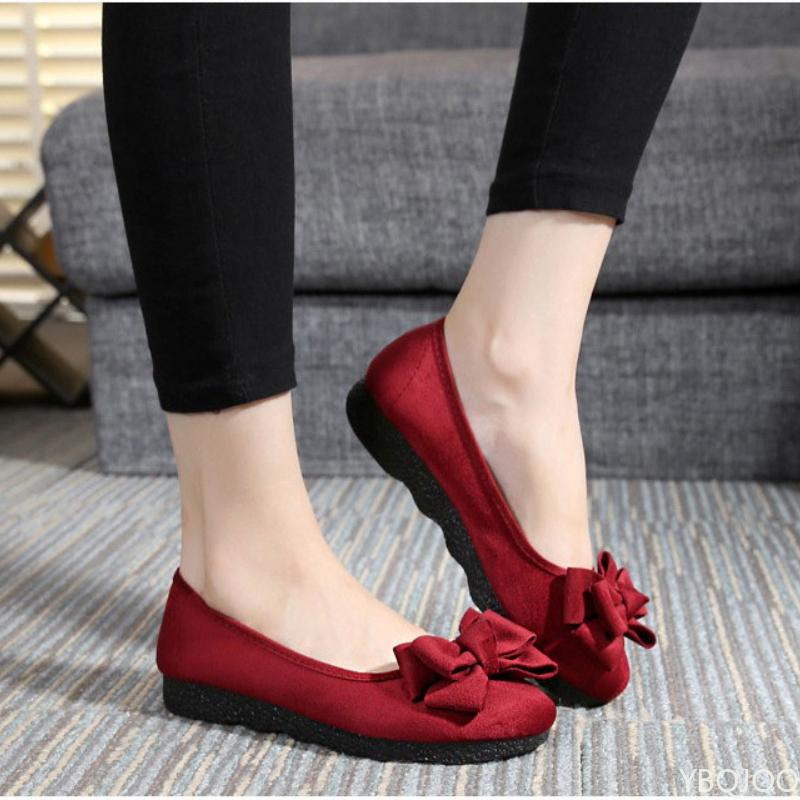 Dámské boty s plochou podrážkou, mašlí s motýlím uzlem, kulatou špičkou a mělkým výkrojem, s měkkou podrážkou, jednoduché, pohodlné, všestranné dámské jednoboty