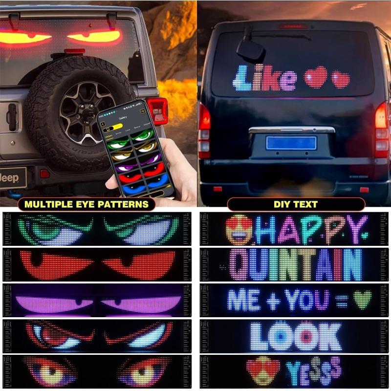 10.6"x4.7" Flexible 5V/2A Double Devil Eyes Car LED Light Digital Bluetooth APP Controlled Custom Sign for Cars Stores Hotels