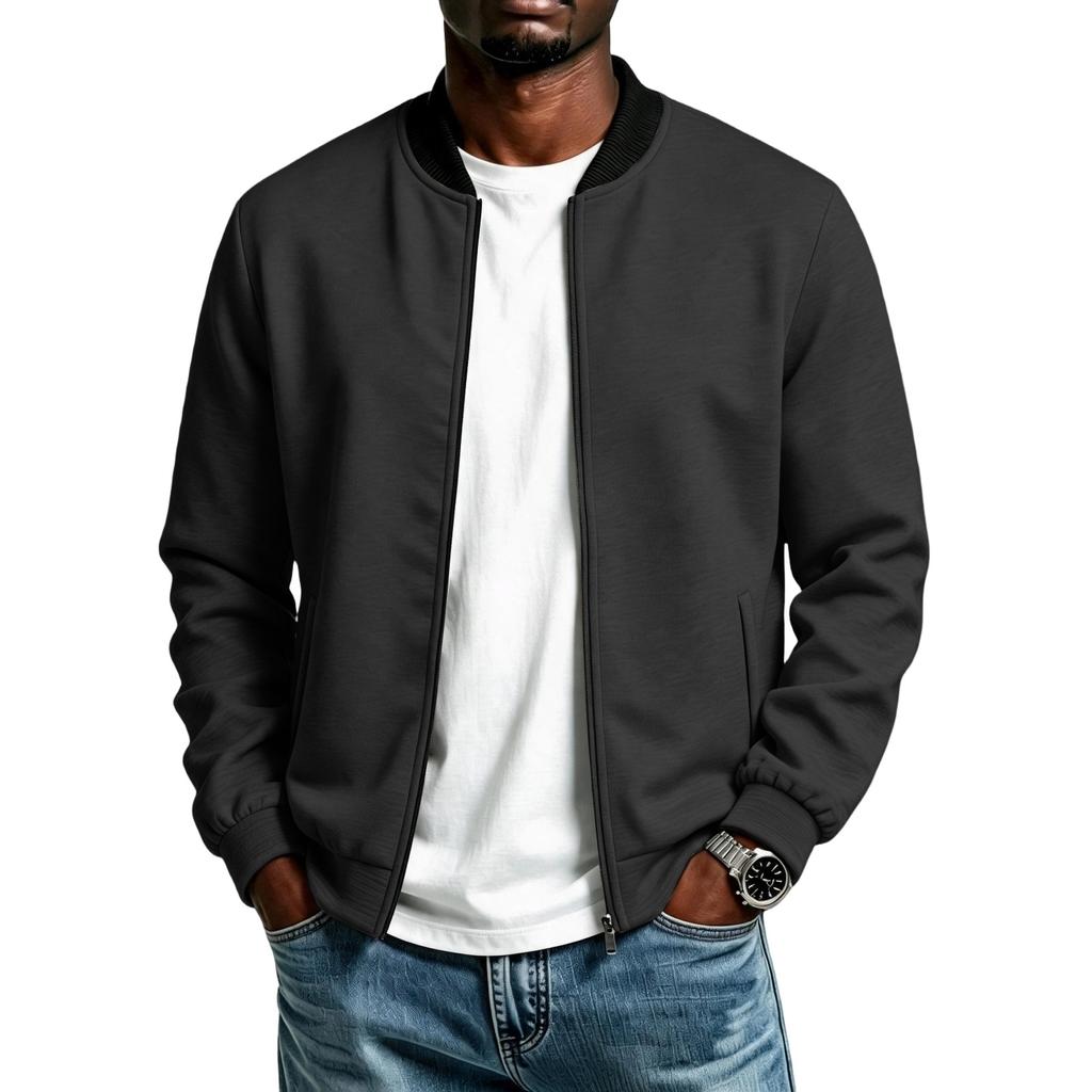 Men's Color Jacket with Zipper Front and Collar Casual Flight Jacket for Everyday Wear