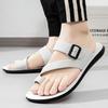 Men Flats Slippers Summer White Roman Sandals Retro Black Brown Leather Wide Head Beach Shoes Plus Size
