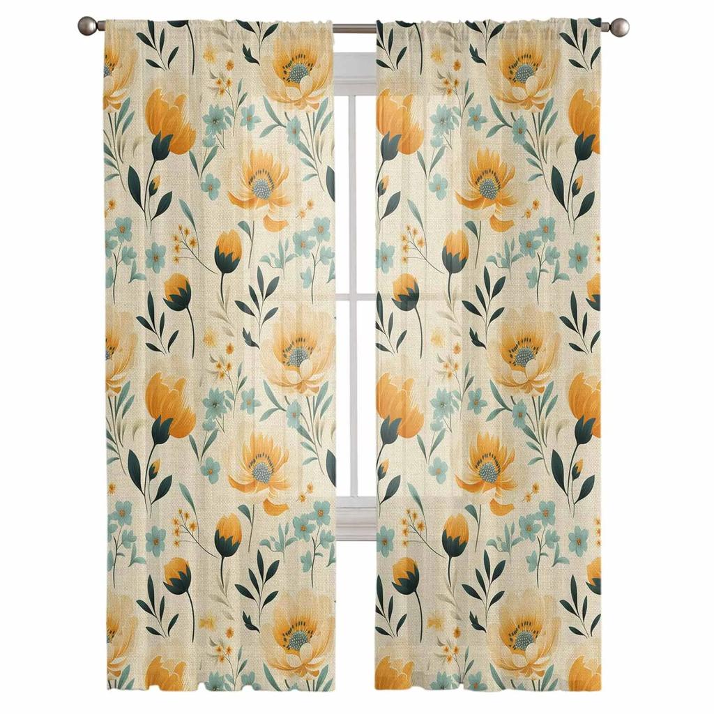 Blumen Blätter Vintage Gardinen für Wohnzimmer Küche Fenster Vorhänge Schlafzimmer Tüll Voile Vorhänge