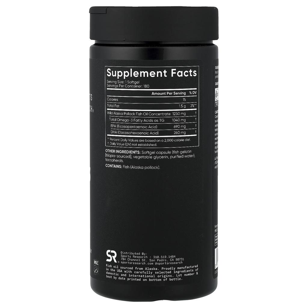 Sports Research, Alaska Omega-3 Fish Oil, 180 Softgels