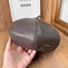 Autumn and Winter Retro PU Leather Metal Standard Beret Women's Big Head Circumference Showing Face Small Pumpkin Painter Hat
