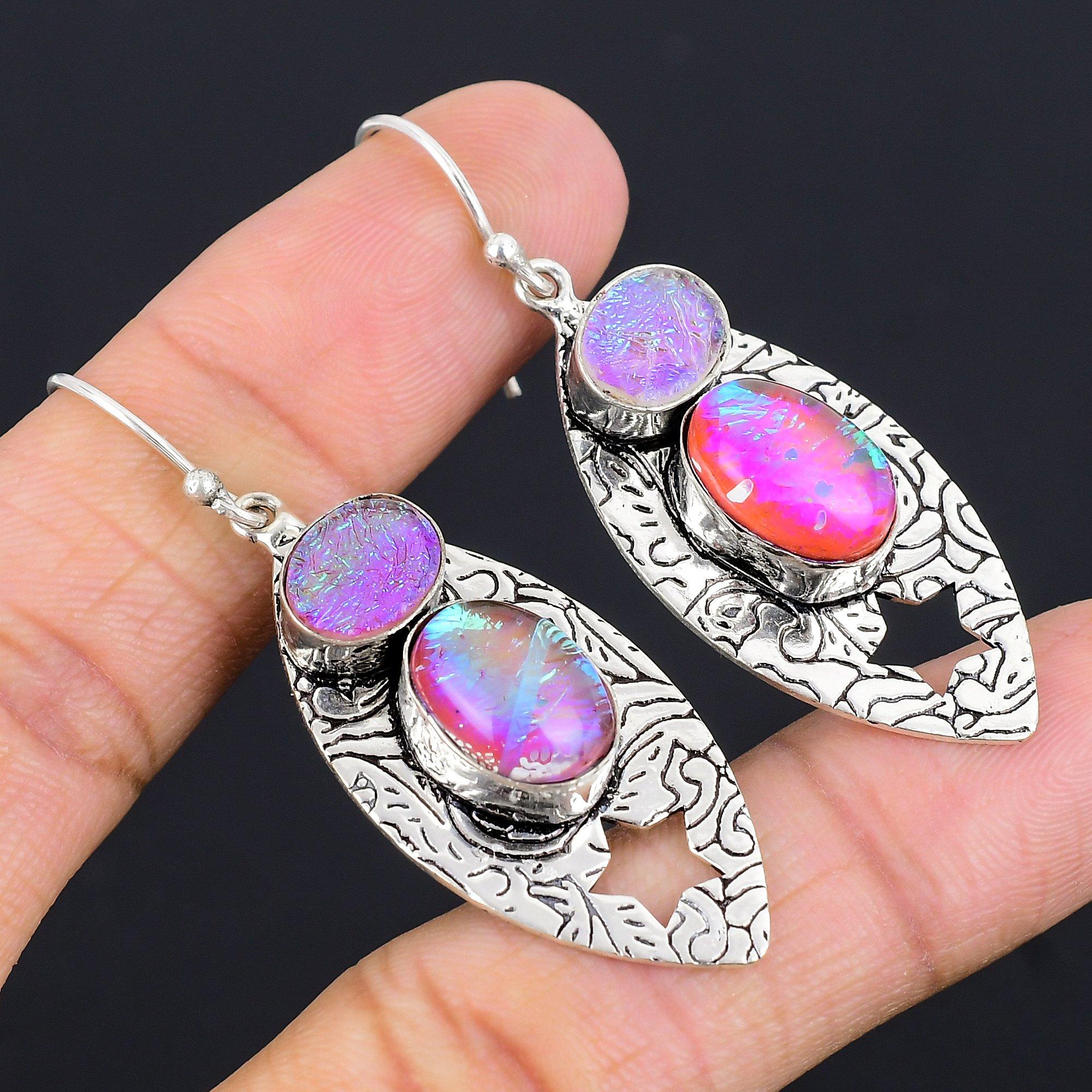 

Подарочные ювелирные серьги из стерлингового серебра 925 пробы с розовым тройным опалом, 2,18 дюйма