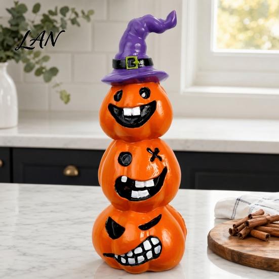 Unique Halloween Gift Ideas Pumpkin Statue, Resin Spooky Face Figurine for Desktop Ornaments Indoor Tabletop, Tiered Tray, Party, Home Decor