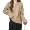 RoyzTocz Knit Cut and Round Long Loose Korean Perfect for and Winter Women's Sweater, Sewn, Neck, Sleeve, Fashionable, Casual, Cute, Stretchy,