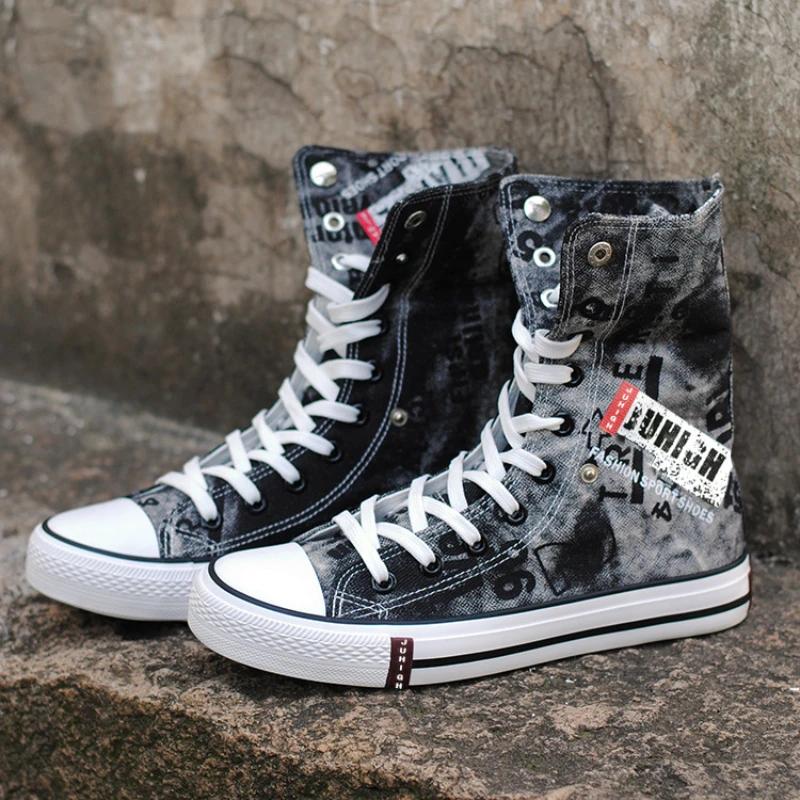 Fashion Men's Casual Shoes Blue Vulcanized Canvas Shoes for Men High Top Sports Shoes Breathable New Men Denim Shoes