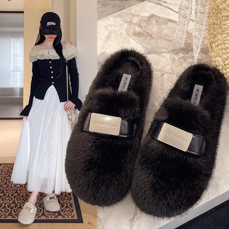 Women's Plush Slippers - Warm and Warm Countertop Cotton Winter Home Slippers Thick Bottom Casual Indoor Shoes