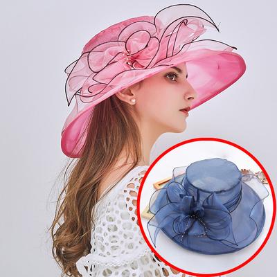 Women Beach Hats Summer Floral Mesh Broad Brim Sun Hats Sunscreen Cap Outdoor Large Brim Hat