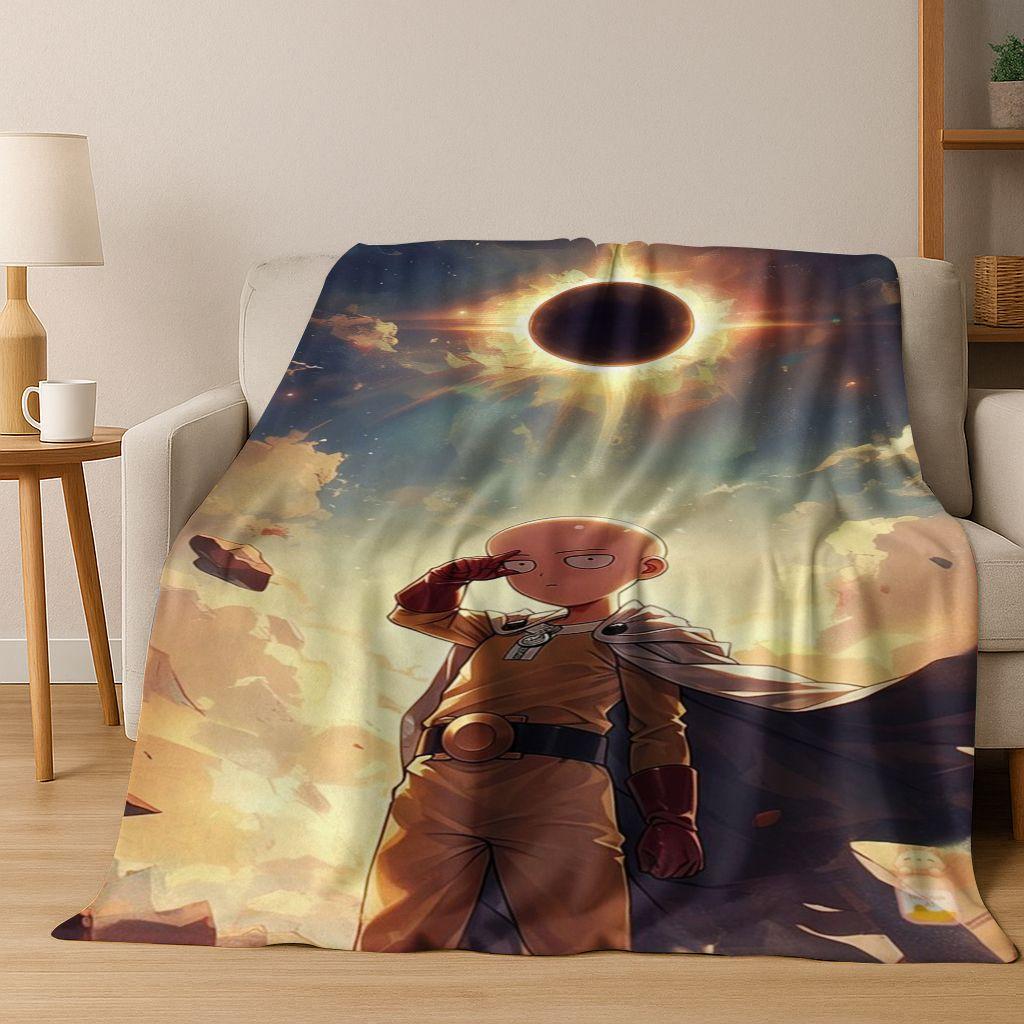 Anime One Punch Man Saitama Cartoon Cartoon Flannel Blanket,Cozy Soft Throw Blanket for Home Bedroom Bed Sofa Picnic Cover Kids
