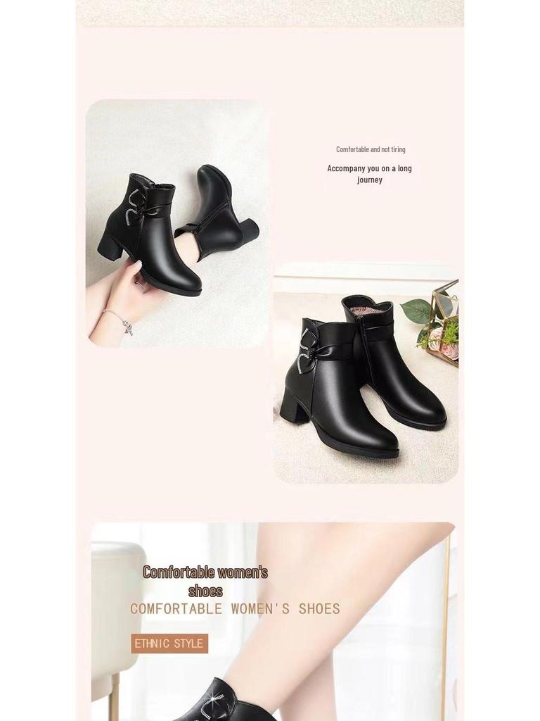 Women's Mid-Calf Winter Fleece-Lined Soft Leather Non-Slip Boots