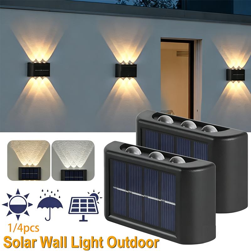 Solar LED Wall Light Outdoor Waterproof Dusk To Dawn Security Fence Lamp 6LED Bright for Garden Yard Patio Pathway Home Decor