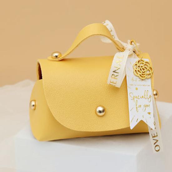 Packaging Box Ribbon Bow Handle Design Handbag Shape Faux Leather Wedding Favors Gift  Candy Bag Household Accessories