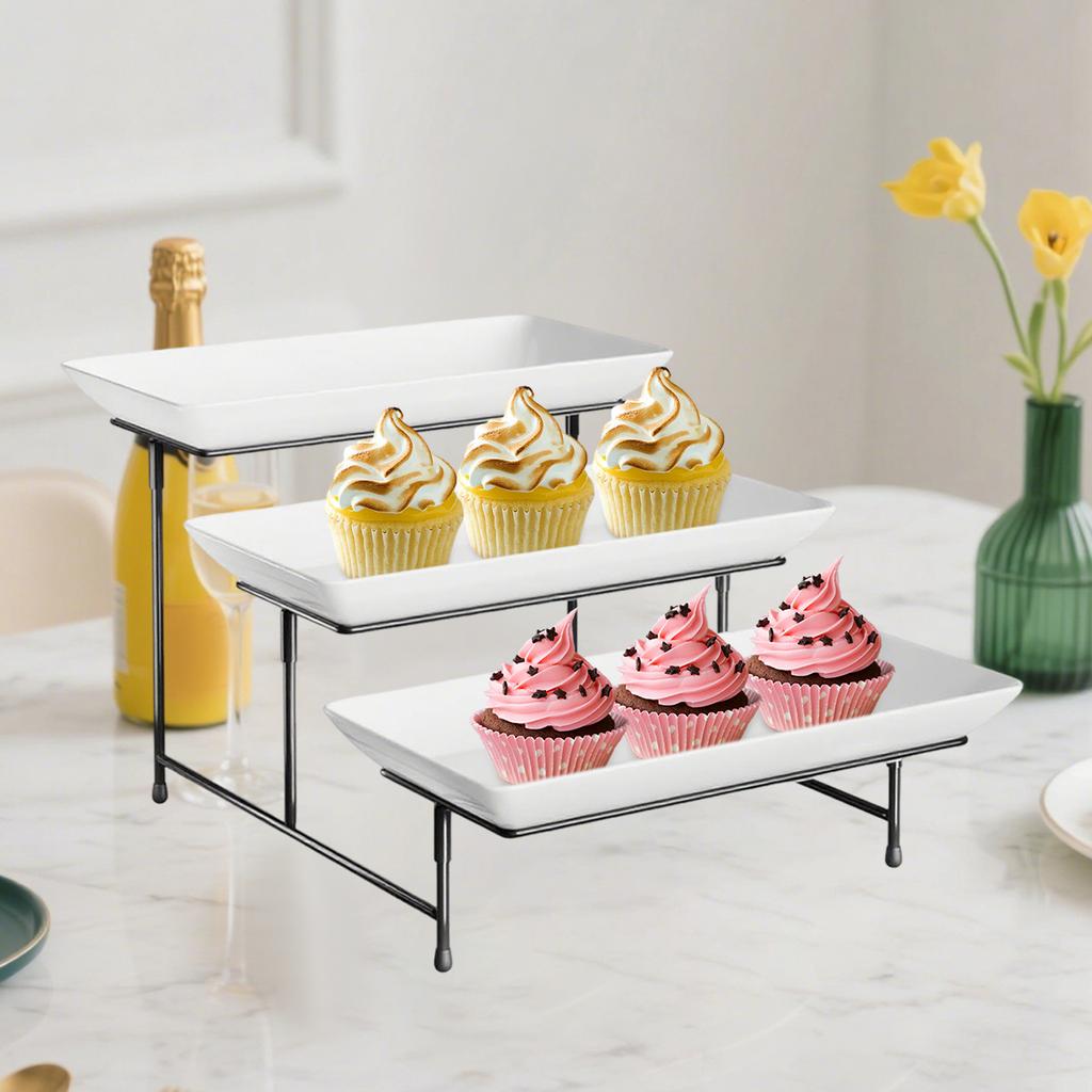 3 Tier Rectangular Serving Platter Stand Set Porcelain Fruit Dessert Display Tray for Home Party Wedding Cupcake Display Stand