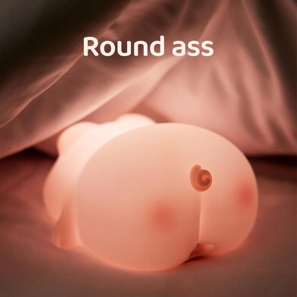 Piggy Night Light Soft Silicone Cute Piggy Lamp 3 Level Dimmable 30 Minutes Timer Rechargable for Kids Bedside Touch Baby Night