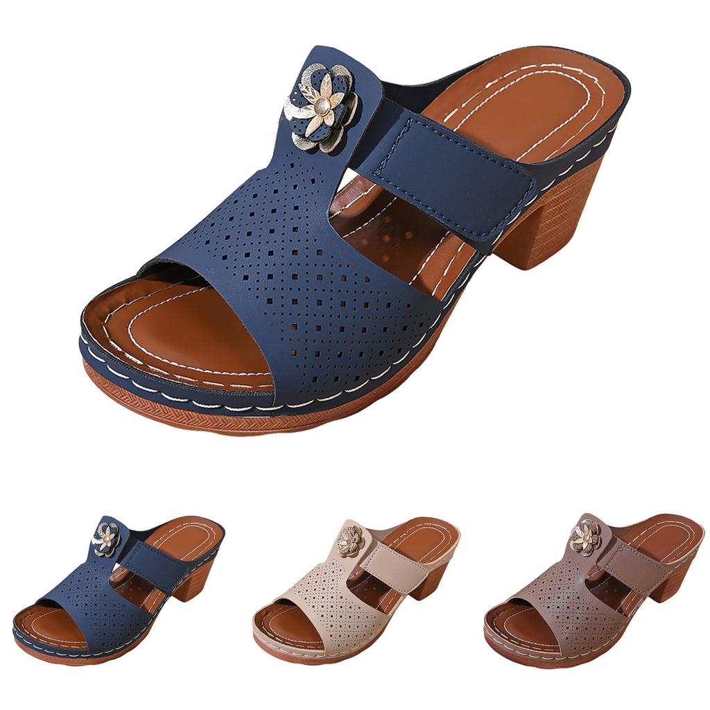 Women'S Chunky Heel Closed Toe Sandals Breathable Openwork Design Rhinestone Thong Sandals For Women Very G Sandals For Women