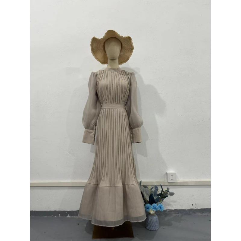 

Европейский и американский темперамент легкий зрелый стиль женское весеннее новое платье длинная плиссированная юбка 2XL слоновая кость