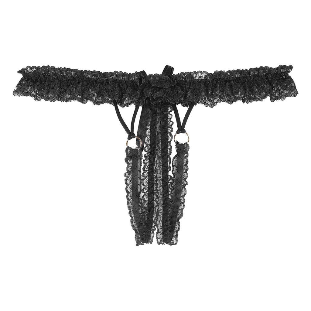 Mens Frilly Lace Thongs Bowknot Elastic Waistband G-string T-back Lingerie