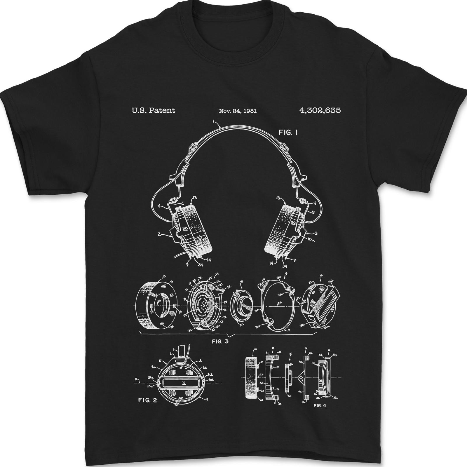 Headphones Patent Blueprint Music DJ Dance Mens T-shirt Cotton XL