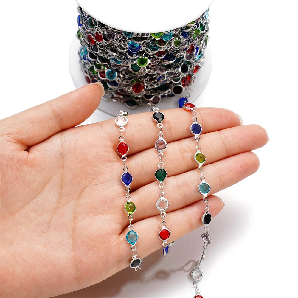 1Meter/Pack Stainless Steel Love Heart Round Shape Crystal Glass Chains for DIY Necklace Bracelet Jewelry Making Accessories