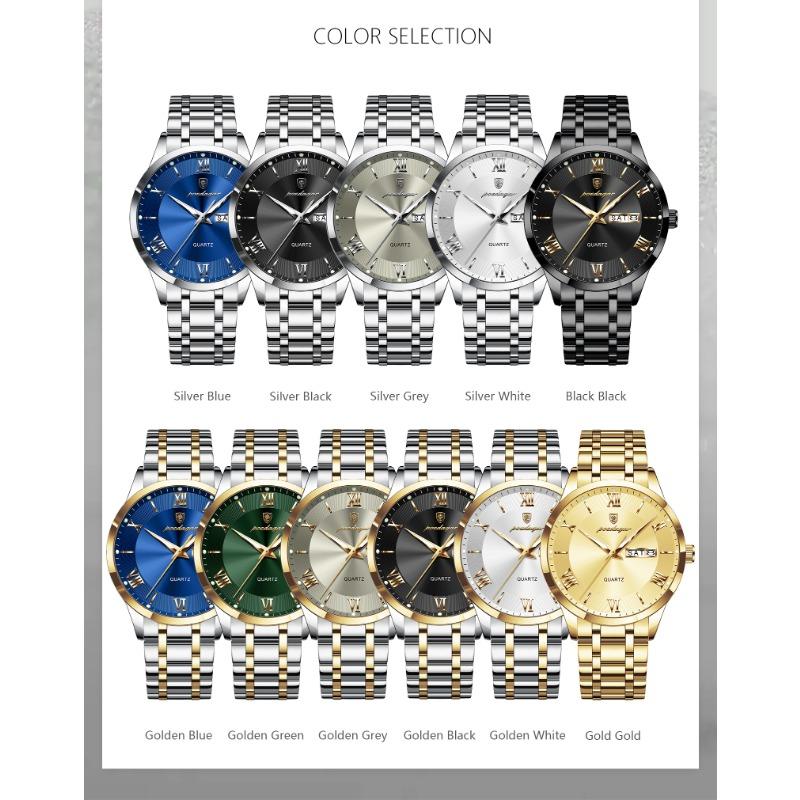 POEDAGAR Luxury Fashion Men Clock Waterproof Luminous Week Date Sports Wristwatch Stainless Steel Quartz Watches Reloj