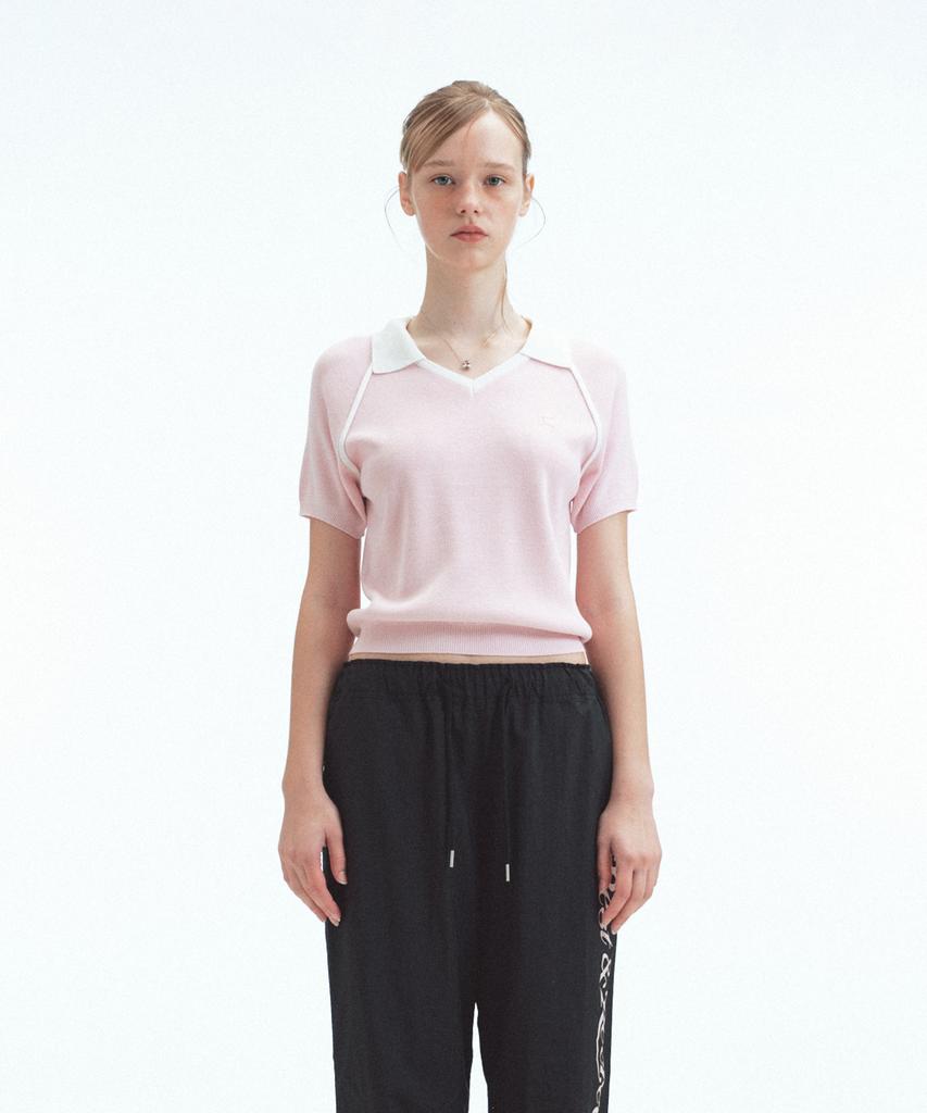 REST&RECREATION V-Neck Collar Knit Top - Pink