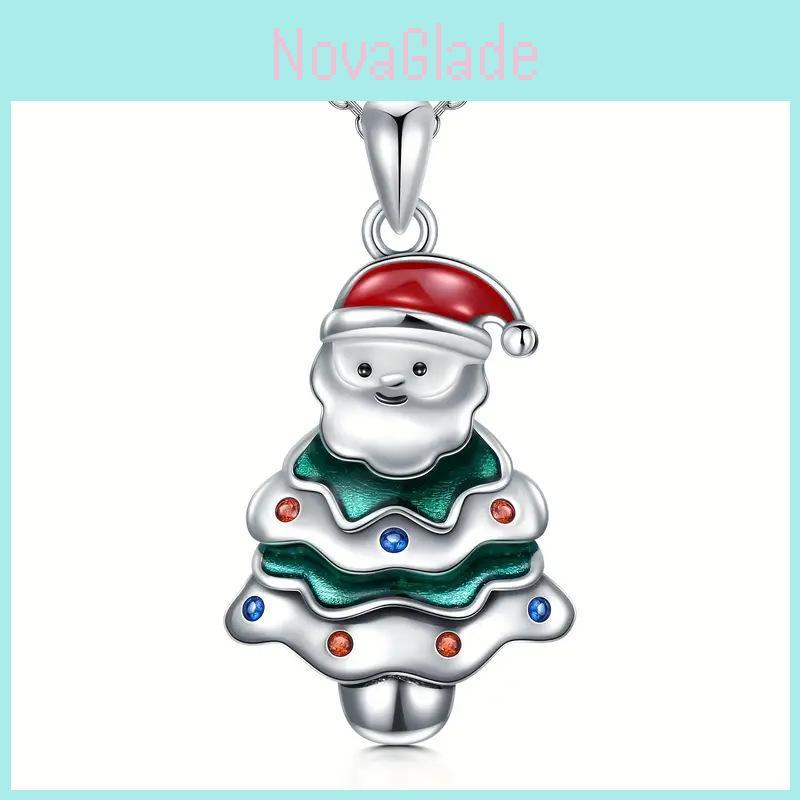 Christmas Santa Geometric Pendant Necklace With Micro Inlaid Alloy For Holiday Celebration