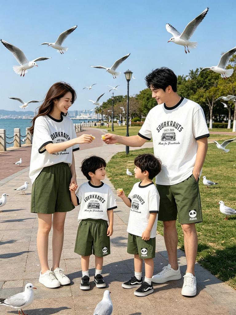 American Retro Family Matching Summer Tees: Mother-Daughter & Father-Son Vacation Outfits
