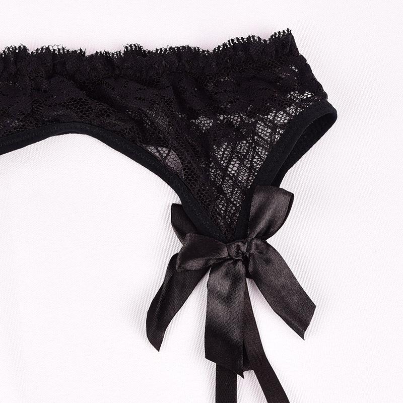 Ultra-Thin Transparent Lace Bow Garter Belt with Stocking Suspenders - Sexy Japanese Style Lingerie