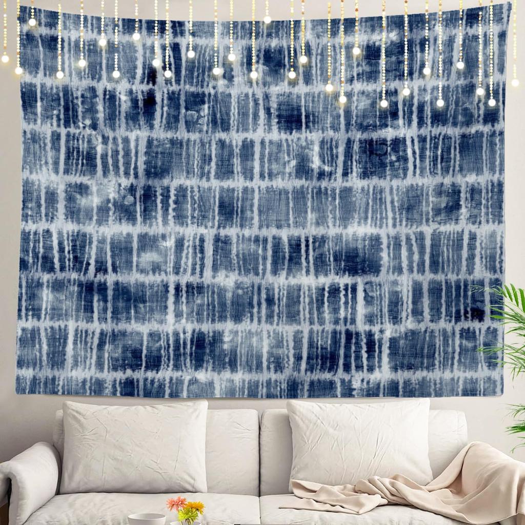 Blue Abstract Stripes Wall Tapestry,Modern Wall Hanging Large Tapestry Decoration Polyester Fiber White Hem Around for Dorm Room
