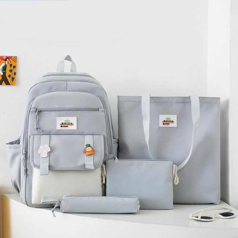 Four-Piece Backpack Set Student Schoolbag Stitching Contrast Color Campus Backpack Large Capacity Backpack for Primary and Secondary School Students