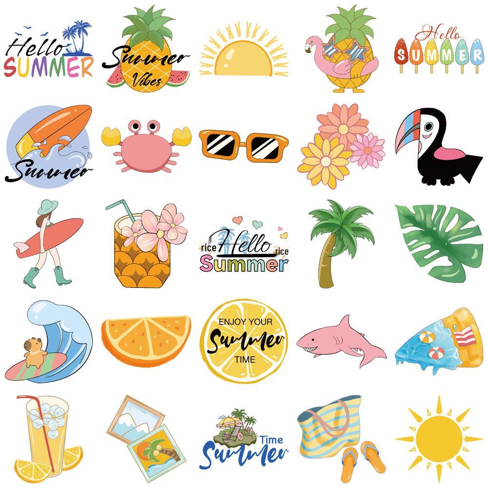 50 Summer Chill Vibes Cartoon Sticker Set for DIY Phone Cases & Notebooks