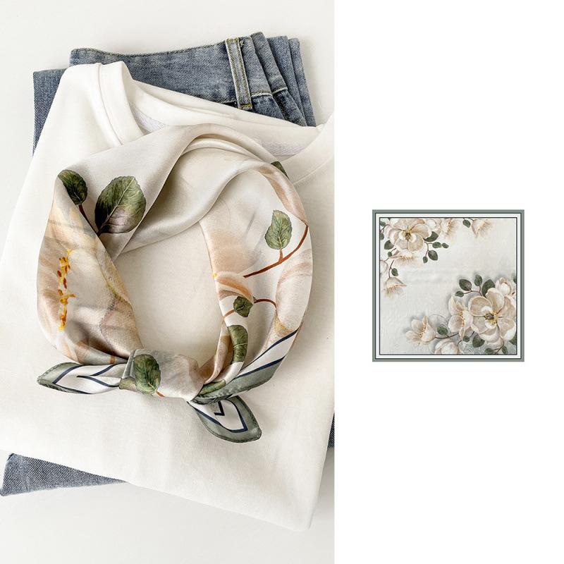 53 Einfacher Crêpe Satin Seidenschal Seide High-End Nationaler Stil Druck 100% Maulbeerseide Seide Luxus Seiden-Quadrat-Schal Damen-Schal