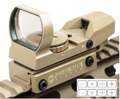 Otvorený kolimátor Hollow Tech, Puškohľad, Červený a Zelený, 4 Typy, 5 Úrovní, Kompatibilný s 20 mm, Červený/Zelený (Opálená farba)