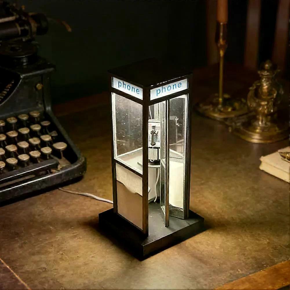 Retro Vintage Tall Phonebooth Lamp  Mini Telephone Booth Ambient Desk Light for Home Decor, Classic Design, Warm Ambient Lighting, for Office, Coffee 