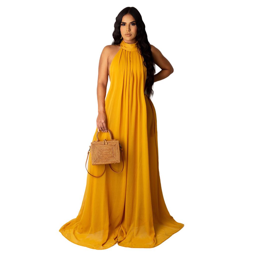 New Summer European-American Sexy Solid Chiffon Dress