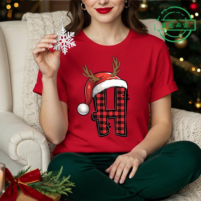 Harajuku Style Christmas Reindeer Alphabet TShirt Family Matching Outfits Korean Fashion Xmas Party Wear for Parents Kids Shirts