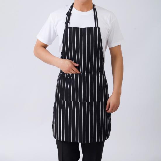 Waterproof Cleaning Bib Apron Stripe Design Adjustable Polyester Cotten Apron with Tool Pockets for Men Women Oil Stain Resistant Chef Apron