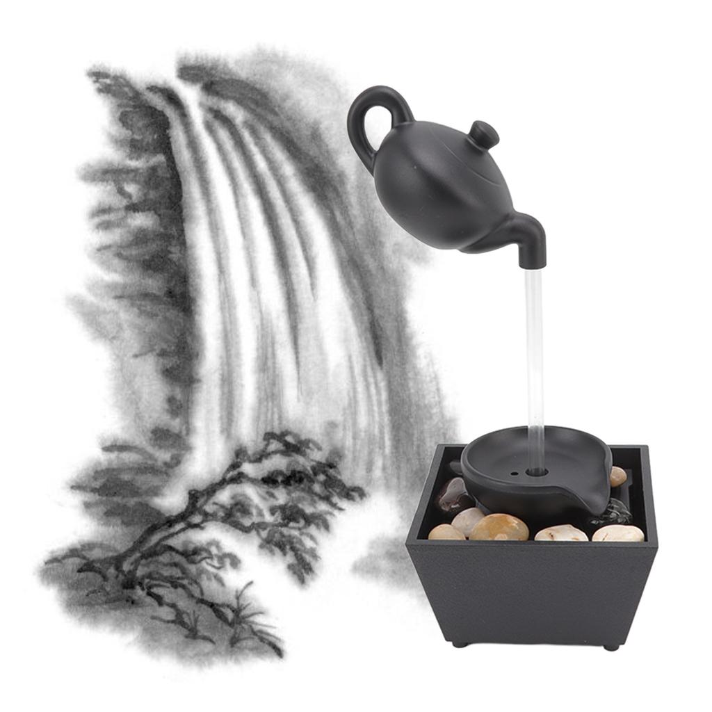Pływający czajniczek fontanna ozdoba USB 5V zasilanie bateryjne blat dekoracja wodospadu z kamieniami z oświetleniem LED