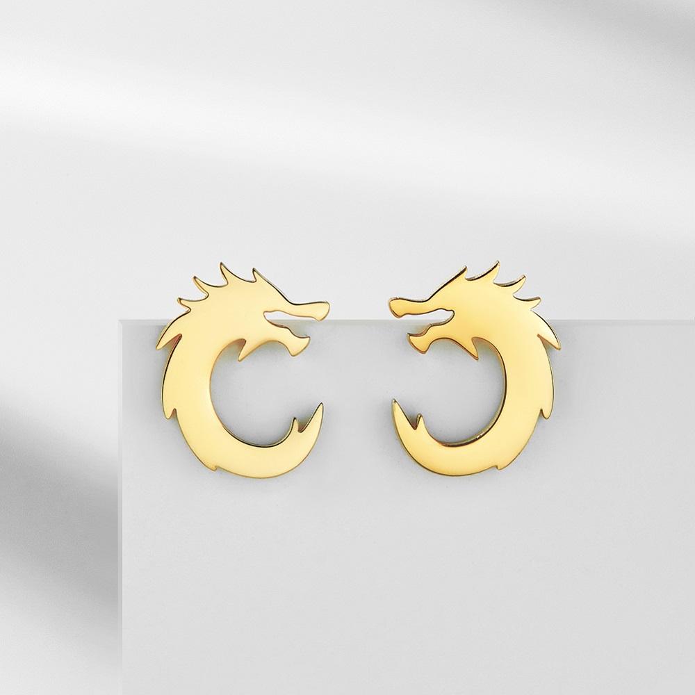 My Shape Punk Dragon Totem Stud Earrings for Men Women Hippop Black Color Stainless Steel Earring Vintage Jewelry Celtics Amulet